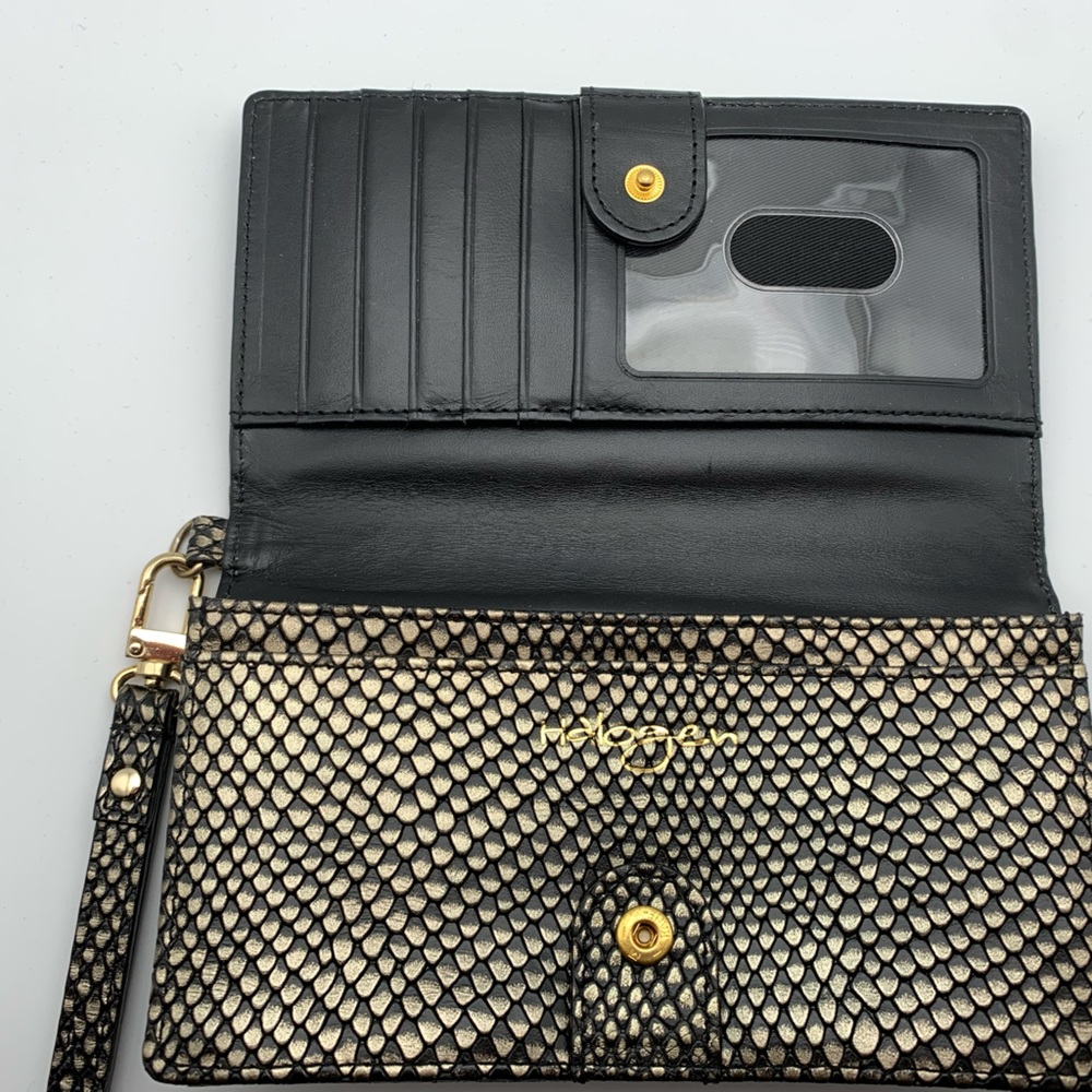 Halogen Black Leather Gold Metallic Python Textur… - image 2